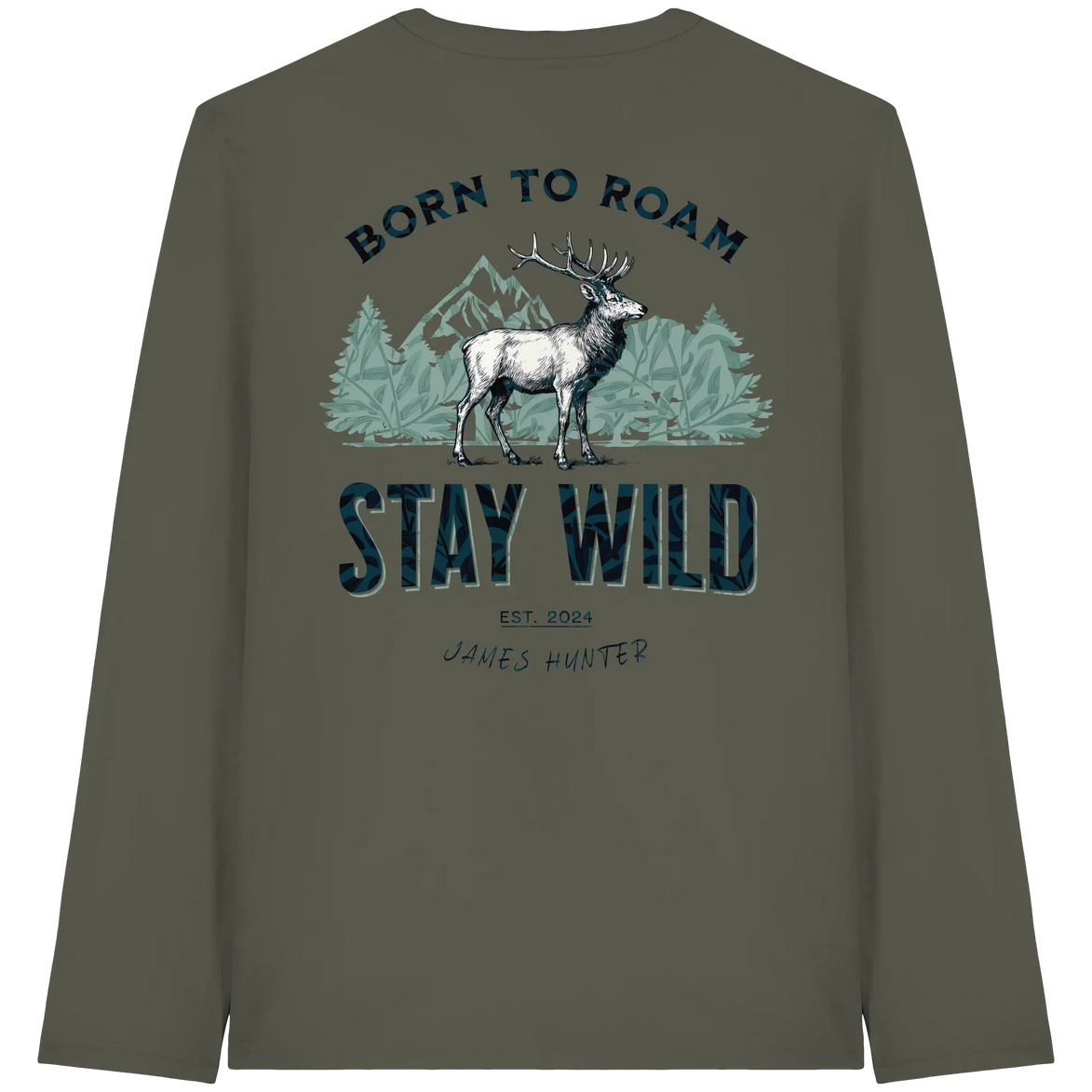 James Hunter - Nature and Beyond Unisex-Shirts Khaki / XS Stay Wild — Born to Roam Organic Longsleeve