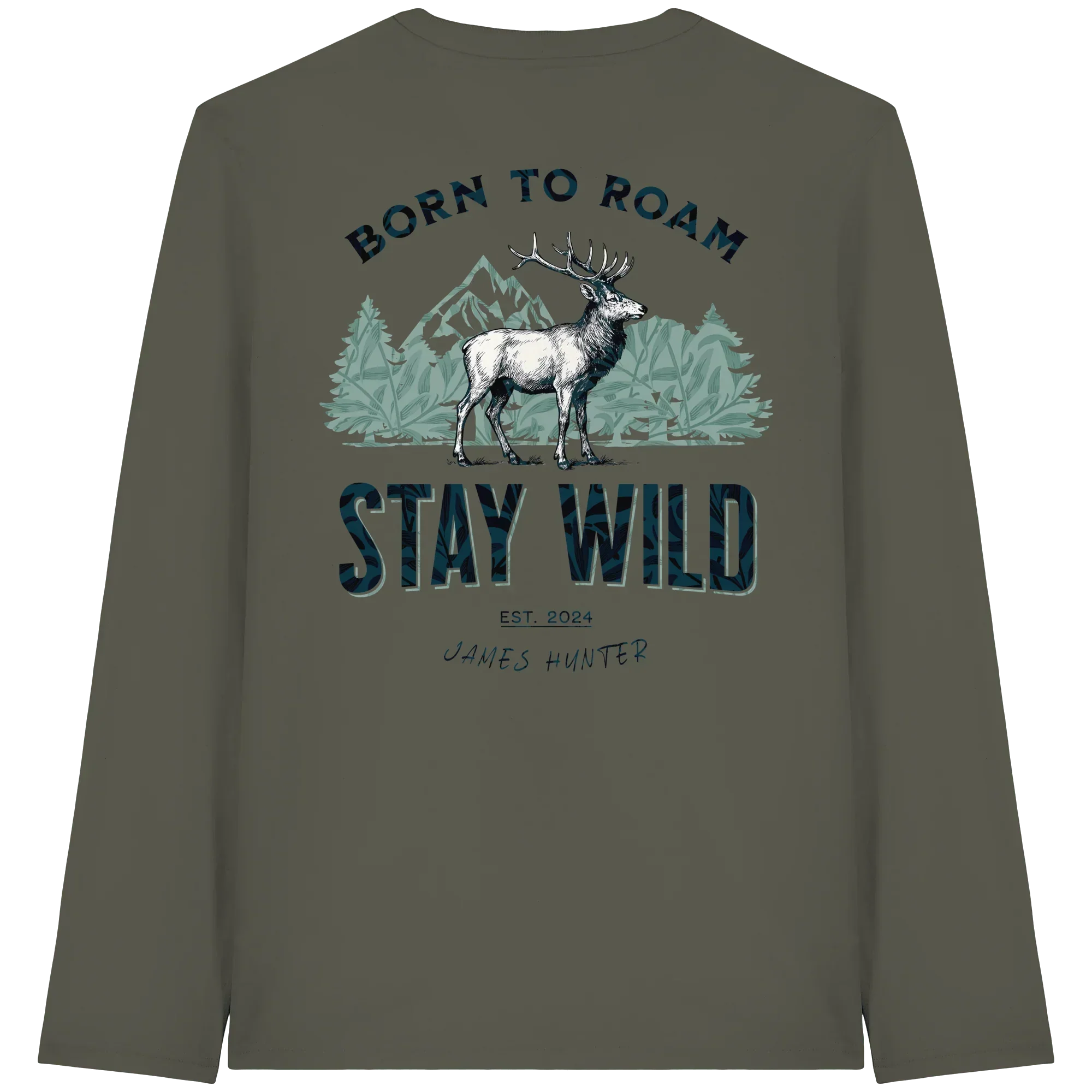 James Hunter - Nature and Beyond Unisex-Shirts Khaki / XS Stay Wild — Born to Roam Organic Longsleeve