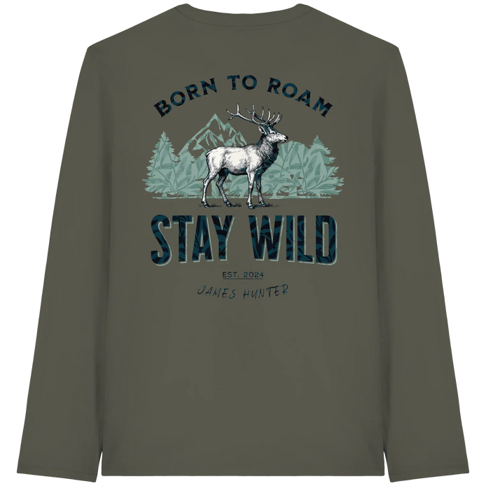 James Hunter - Nature and Beyond Unisex-Shirts Khaki / XS Stay Wild — Born to Roam Organic Longsleeve