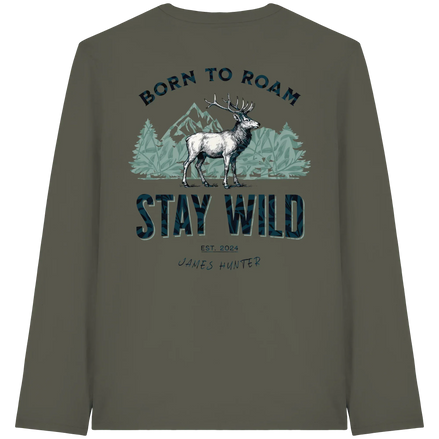 James Hunter - Nature and Beyond Unisex-Shirts Khaki / XS Stay Wild — Born to Roam Organic Longsleeve
