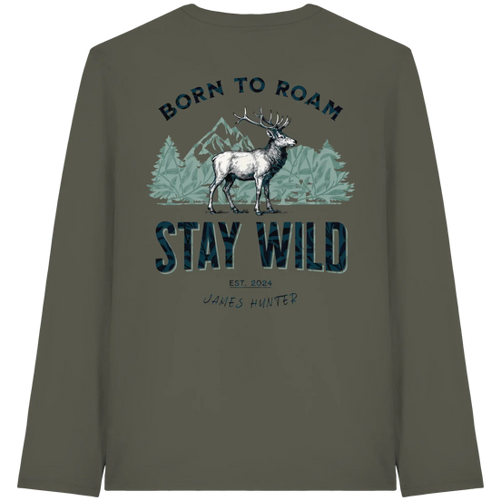 James Hunter - Nature and Beyond Unisex-Shirts Khaki / XS Stay Wild — Born to Roam Organic Longsleeve