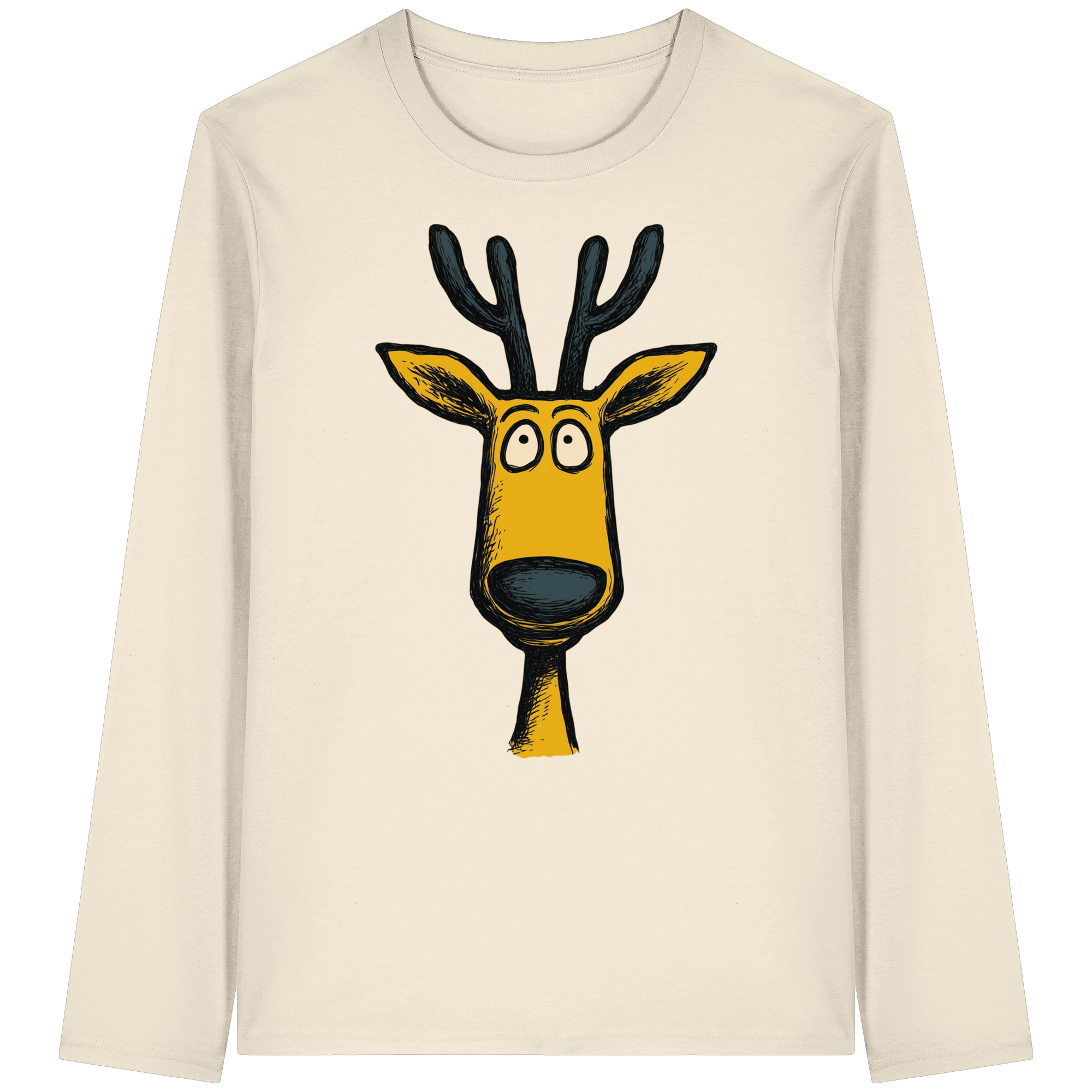 James Hunter - Nature and Beyond Unisex-Shirts Natural Raw / XS Deer Caricature - Organic Longsleeve T-Shirt