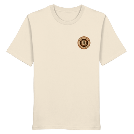 James Hunter - Nature and Beyond Unisex-Shirts Natural Raw / XS Hunting Forever Badge Orange / Brown - Organic Shirt