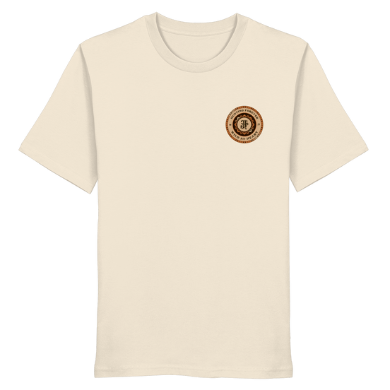 James Hunter - Nature and Beyond Unisex-Shirts Natural Raw / XS Hunting Forever Badge Orange / Brown - Organic Shirt