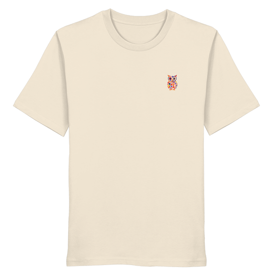 James Hunter - Nature and Beyond Unisex-Shirts Natural Raw / XS Multicolored Owl - Minimalist Frontprint - Organic Shirt