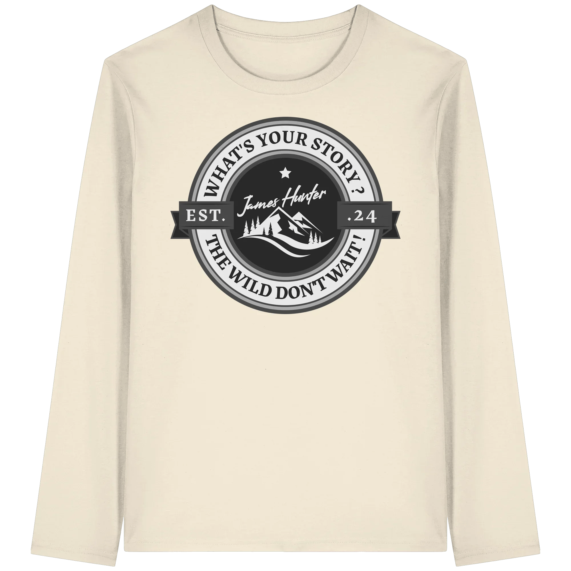 James Hunter - Nature and Beyond Unisex-Shirts Natural Raw / XS What's your Story ? Black/Grey on White - Organic Longsleeve