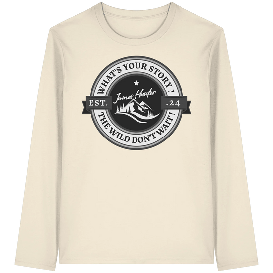 James Hunter - Nature and Beyond Unisex-Shirts Natural Raw / XS What's your Story ? Black/Grey on White - Organic Longsleeve