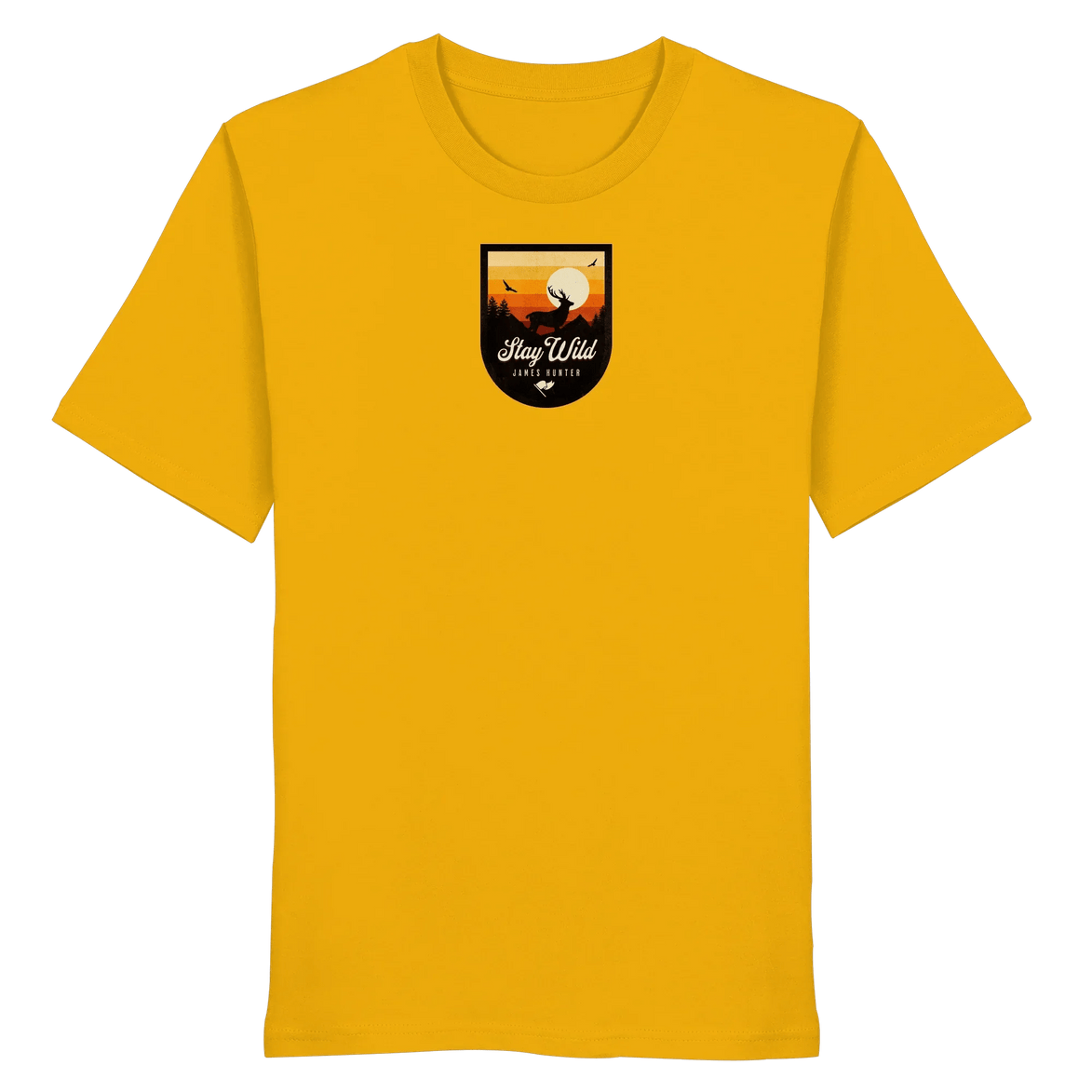 James Hunter - Nature and Beyond Unisex-Shirts Spectra Yellow / XS Stay Wild – Sunset Deer Badge - Organic Shirt