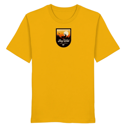 James Hunter - Nature and Beyond Unisex-Shirts Spectra Yellow / XS Stay Wild – Sunset Deer Badge - Organic Shirt