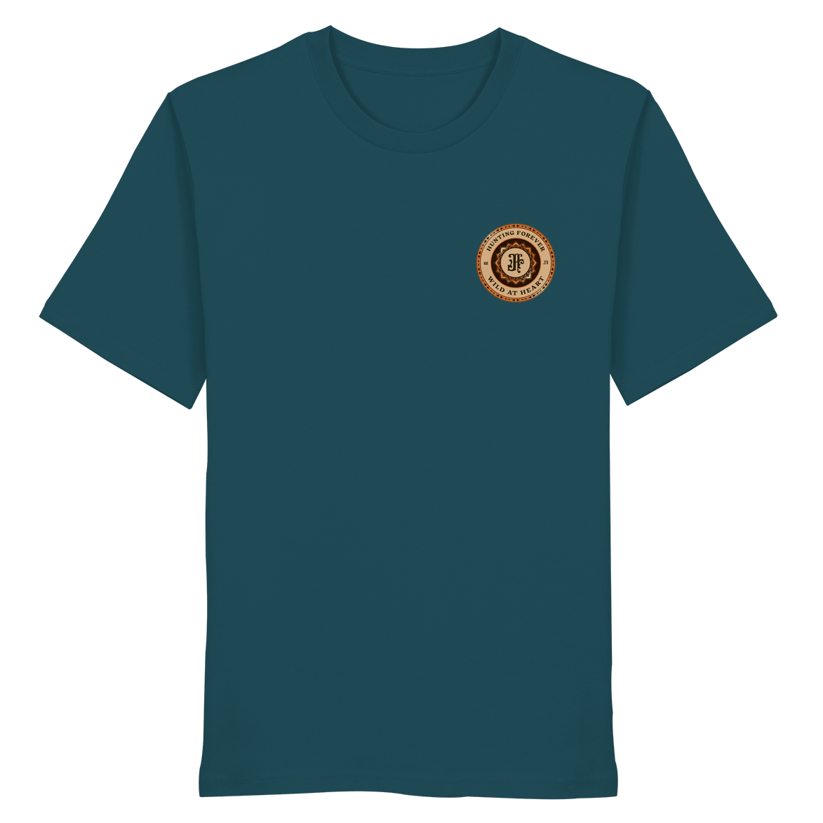 James Hunter - Nature and Beyond Unisex-Shirts Stargazer / XS Hunting Forever Badge Orange / Brown - Organic Shirt