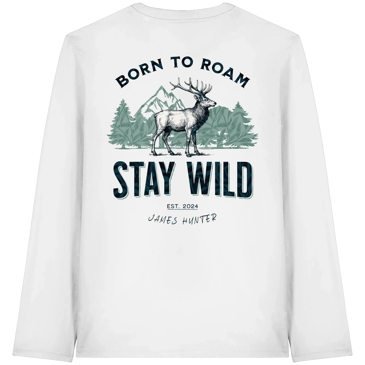 James Hunter - Nature and Beyond Unisex-Shirts White / XS Stay Wild — Born to Roam Organic Longsleeve