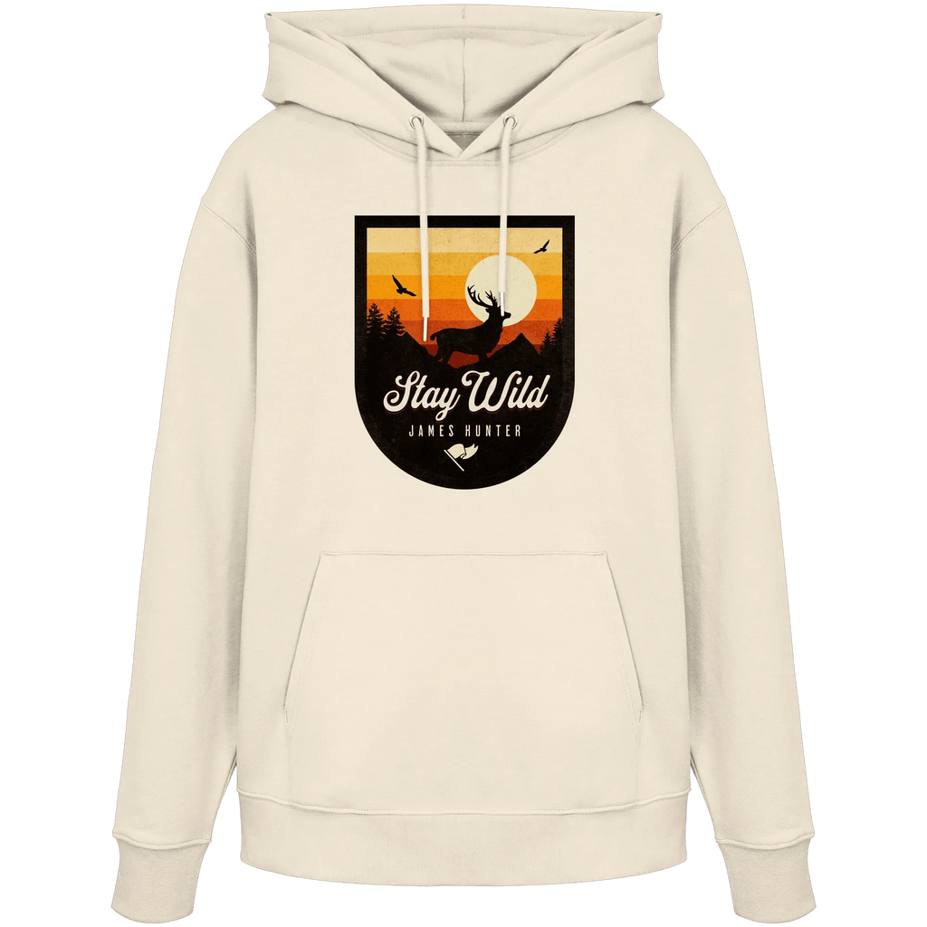 Stay Wild – Sunset Deer Badge - Organic Hoodie - James Hunter - Nature and Beyond