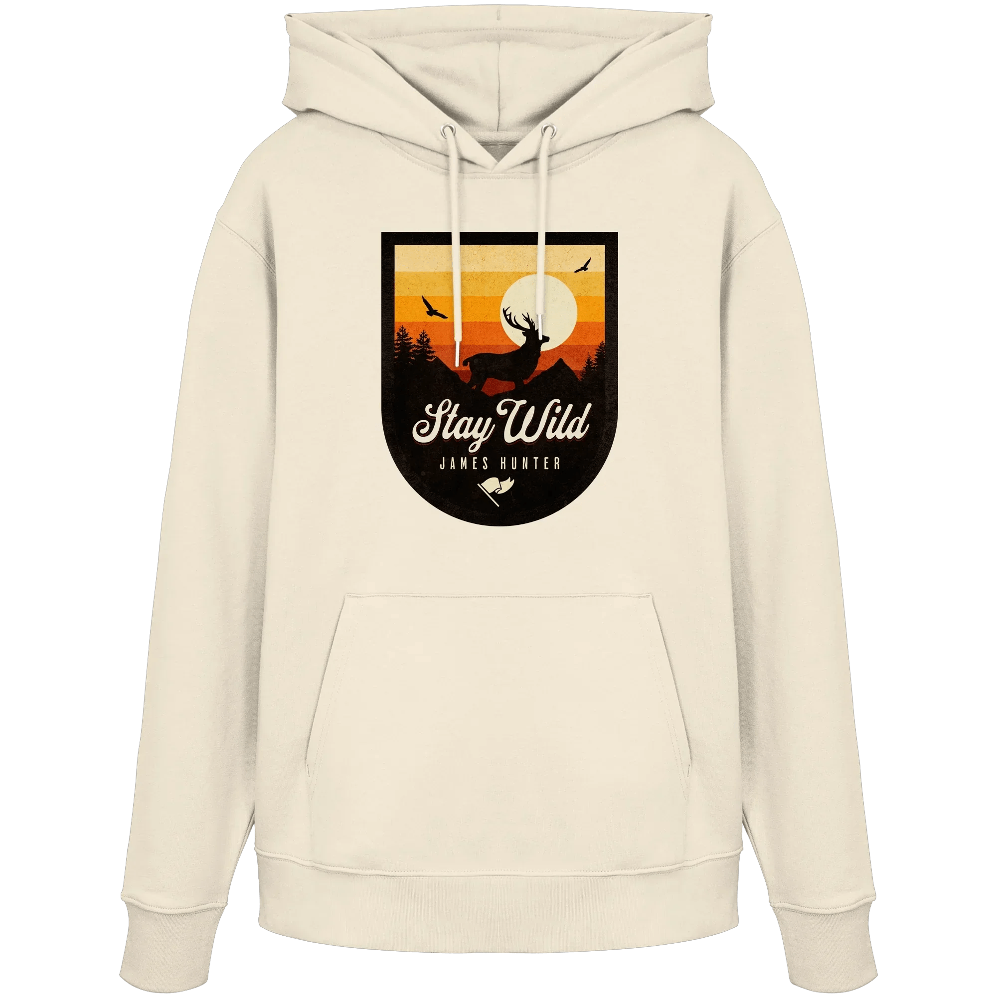 Stay Wild – Sunset Deer Badge - Organic Hoodie - James Hunter - Nature and Beyond