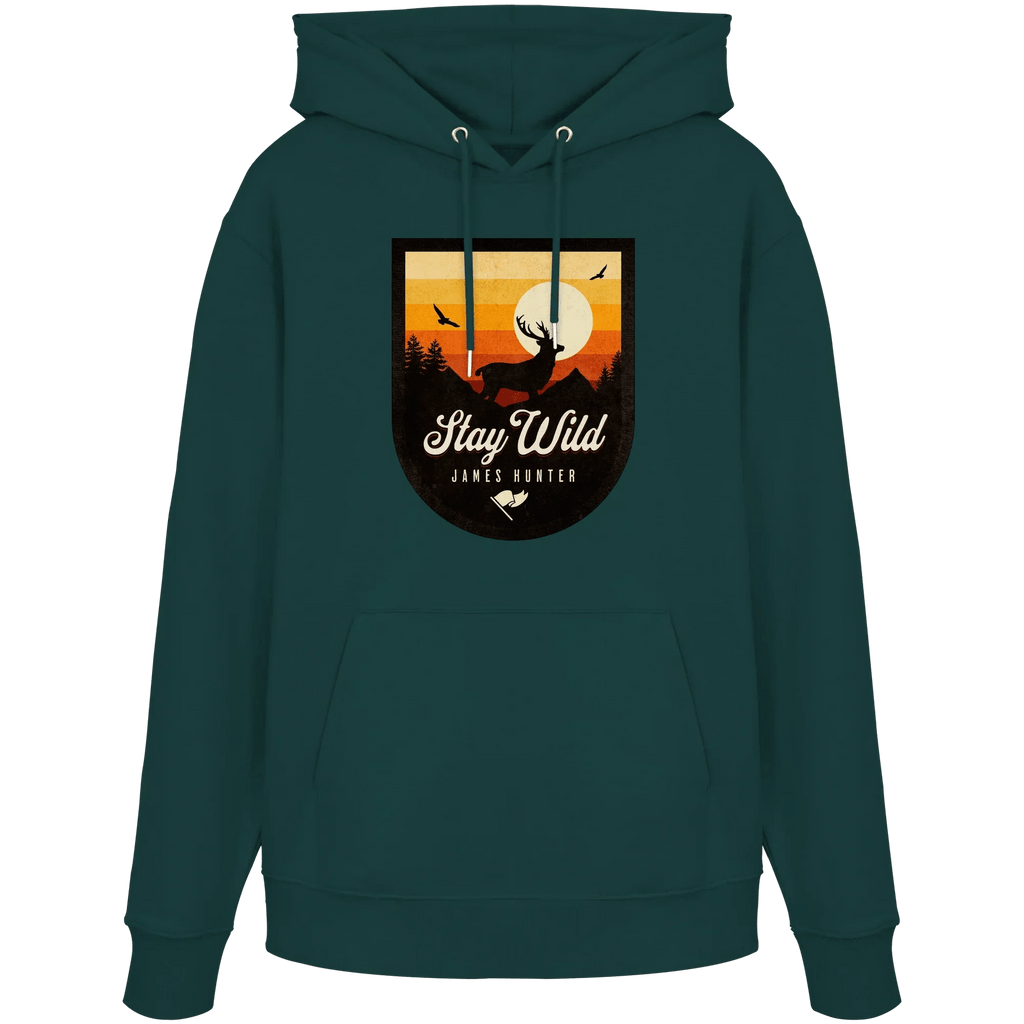 Stay Wild – Sunset Deer Badge - Organic Hoodie - James Hunter - Nature and Beyond
