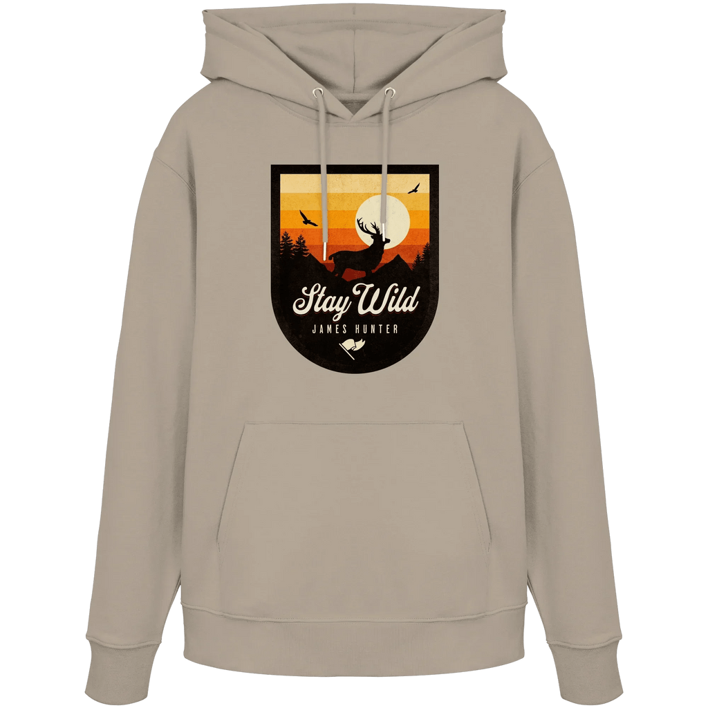 Stay Wild – Sunset Deer Badge - Organic Hoodie - James Hunter - Nature and Beyond