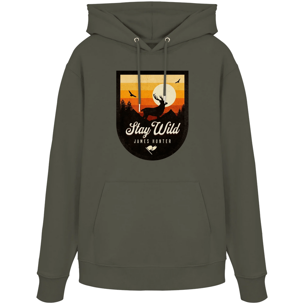 Stay Wild – Sunset Deer Badge - Organic Hoodie - James Hunter - Nature and Beyond