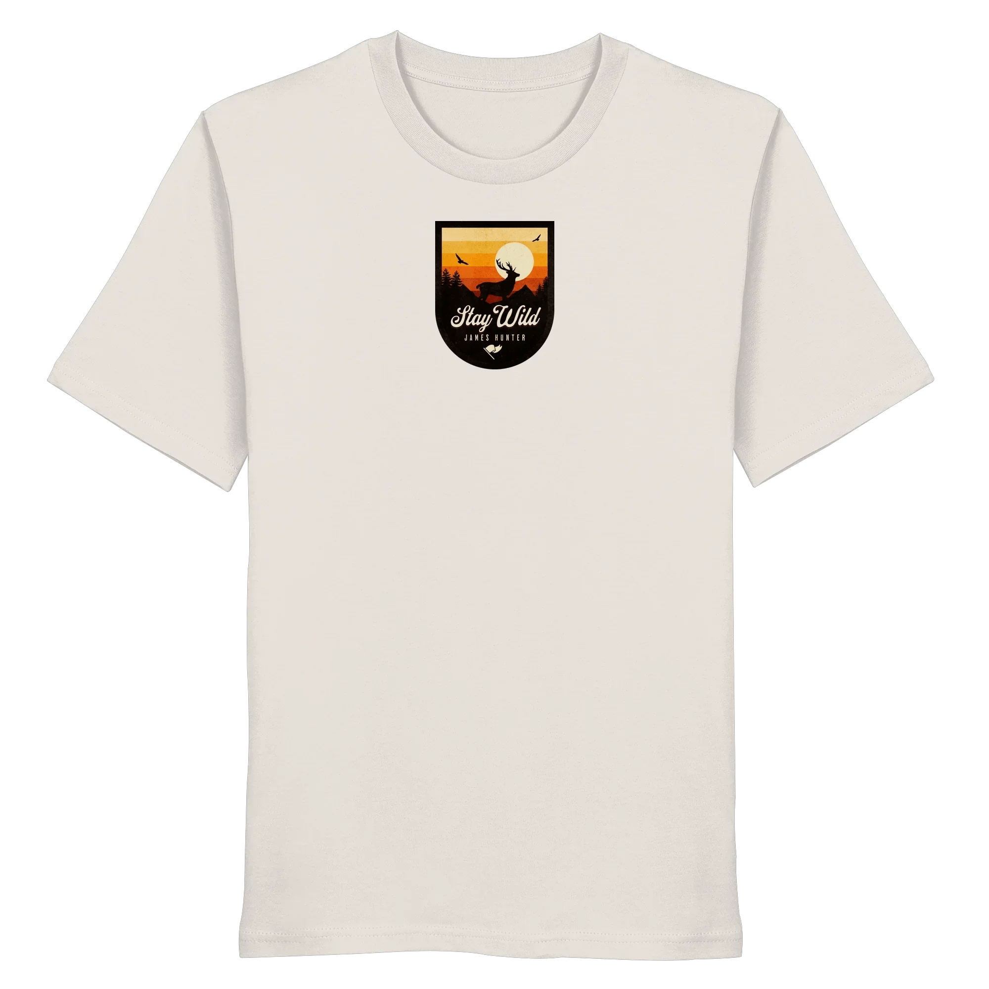 Stay Wild – Sunset Deer Badge - Organic Shirt - James Hunter - Nature and Beyond